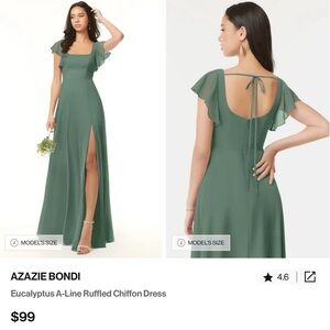 Azazie Green A-Line Maxi Dress with Flutter Sleeves